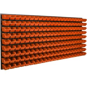 Nástenný panel na náradie 173 x 78 cm s 198 ks. Krabic závesný Oranžové Boxy plastová