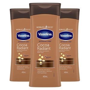 3 x Vaseline Cocoa Radiant Body Lotion je 400ml Intensivpflege mit Kakaobutter für trockene Haut