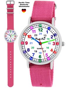 Pacific Time Armbanduhr Mädchen Uhr Nylon Armband rosa 10901