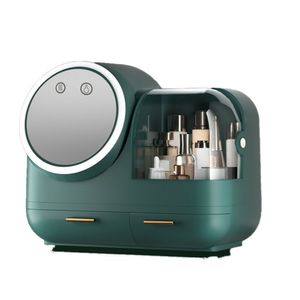 Kosmetik Box Aufbewahrungsbox mit LED Spiegel Make-Up Organiser mit USB Auflade Grün