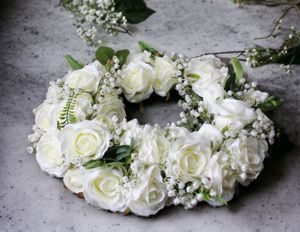 Künstlicher Rosenkranz Blumen Kranz weiße Rosen 40 cm Türkranz Tischdekoration Hochzeit