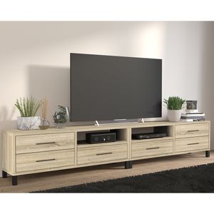 Selsey Fernsehschrank AZELLE DOUBLE - TV-Lowboard in Sonoma Eiche mit 2 offenen Fächern und 6 Schubladen, stehend, minimalistisch, 274 cm breit