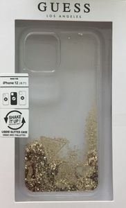 Guess Hard-Case Liquid Glitter Charms Logo Gold für iPhone 12 6,1" Schutz-Hülle Cover
