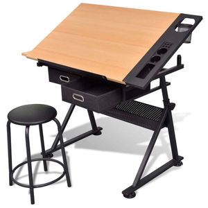 kreslící stolek vidaXL s výklopnou deskou, 2 zásuvkami a stoličkou