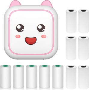Mini drukarka termiczna do naklejek, natychmiastowe drukowanie zdjęć przez Bluetooth, do smartfonów z 6 rolkami papieru 57 mm + 5 samoprzylepnych rolek papieru