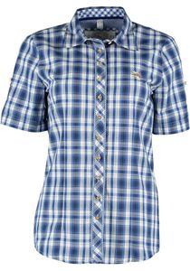 OS Trachten Damen Bluse Kurzarm Trachtenbluse mit Liegekragen Nootam, Größe:36, Farbe:dunkelblau