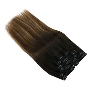 VeSunny Clip In Echthaar Extensions Echthaar Brasilianisches Haar 120g 7pcs Toupet Voller Kopf Seidig Glatt 100% Echthaar