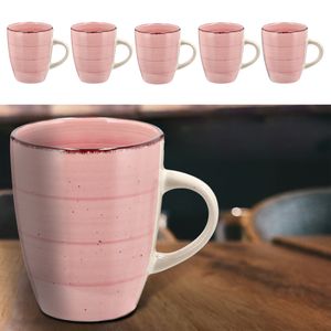 Kaffeebecher Steingut 6er Set rosa 360ml 9x11cm Tasse Becher Henkeltasse  Kaffeetasse Teetasse
