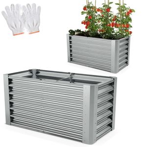 ONBEST Hochbeet Stahl | inklusive Werkzeug und Handschuhe | Silber | 60x60x120 cm | 0,4mm | Wetterfest | langlebig