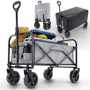 ONBEST Bollerwagen | faltbar | mit Schutzhaube | 61L | 80 kg | 0,8 mm Stahl | Grau | Wasserabweisend | 210D Oxford-Gewebe