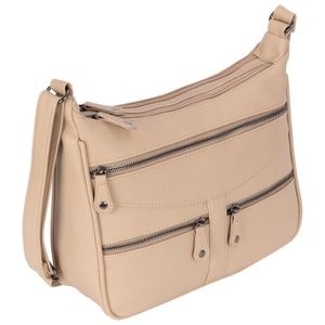 Damen Tasche Schultertasche Umhängetasche Crossover Bag Leder Optik Handtasche Taupe