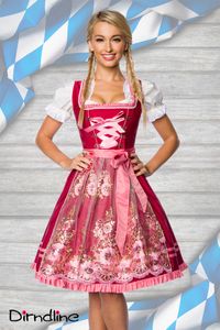 Dirndline Damen Dirndl mit Stickereien Oktoberfest Fasching Partykleid Karneval Trachtenkleid, Größe:2XL, Farbe:rosa/rot