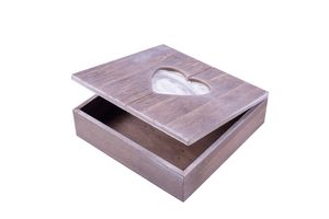 Rivanto® Holz-Geschenkbox mit Herz-Bilderrahmen, Fotobox, Holzbox ,Holzschatulle, Holzschachtel, Schmuckkästchen mit Herzmotiv, 20 x 20 x 6 cm