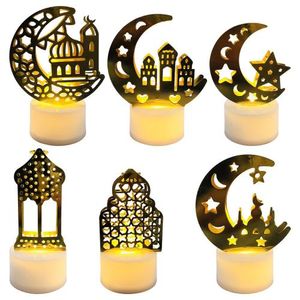 Ramadan LED-Kerzenlichter, Dekorationen, muslimisches Eid-Handwerk, Nachtlicht, Raumdekoration Farbe 6-teiliges Set Gold