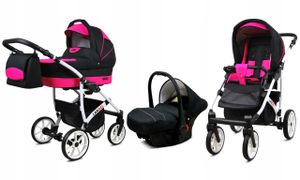 BabyLux® Largo | Kočárek 3v1 Bambimo | Black Magenta | Kombinovaný kočárek | Sada kočárků | Bugg