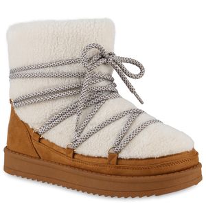 VAN HILL Damen Warm Gefütterte Winter Boots Stiefeletten Kunstfell Schuhe 839673, Farbe: Tan Weiß, Größe: 38
