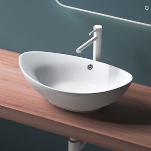 Mai & Mai Aufsatzwaschbecken Oval aus Keramik 59x38 cm matt weiß Waschschale Waschtisch mit Nano-Beschichtung Br818