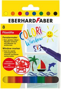 Eberhard Faber 550022 - Colori Window Marker in 8 Farben, Fenster-Malstifte inkl. 3 Schablonen, Filz-Stifte mit weichem Farbabstrich, im Kartonetui, Farb-Stifte zum Malen auf Fenstern