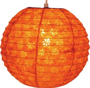 Runder Lokta Papierlampenschirm, Boho Hängelampe  da Ø 30 cm - Orange, Lokta-Papier, Asiatische Lampenschirme aus Papier & Stoff