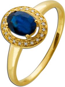 Edelsteinring Gelbgold 585 blauer Saphir 20 Diamanten  20