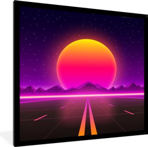 MuchoWow® MuchoWow® Gerahmtes Poster Sonne - Straße - Vintage - Retro 40x40 cm - Poster mit zchwarzem Bilderrahmen - Mit Rahmen - Wanddekoration Schlafzimmer