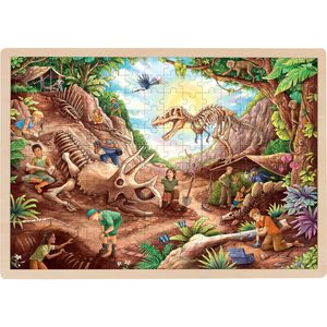 goki 57395 Einlegepuzzle Ausgrabung Dinosaurier 46,5 x 33 x 1 cm, Holz, 192 Teile, bunt