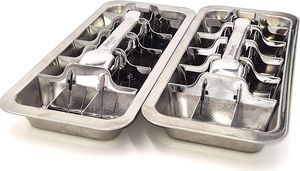 Dreiklang 2er Set robuste Eiswürfelform Eiswürfelbehälter hochwertig polierter Edelstahl mit Hebel langlebig und plastikfrei im Vintage Stil, 2 Stück - nachhaltig und umweltbewusst