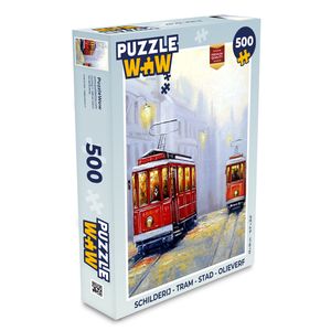 MuchoWow® Puzzle 500 Teile Gemälde - Straßenbahn - Stadt - Öl - Denken - Spiel - Toy