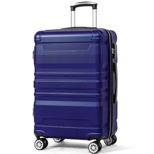 Merax Hartschalen-Trolley 4 Rollen Hartschalenkoffer Koffer mit TSA-Schloss und Zwillingsrollen, L 65cm, Universalrad Erweiterbar Seitengriff, Blau