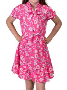 KMISSO Mädchen Kleid kurze Ärmel Voant Stehkragen Pink 158