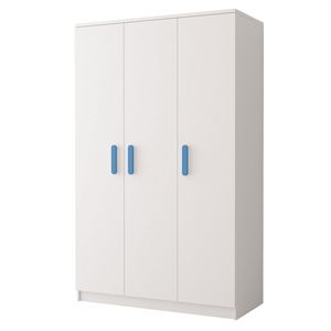 Drehtürenschrank Kleiderschrank Schrank Kinderkleiderschrank Weiß/Weiß 120CM GRIFFE BLAU - JONAS 19