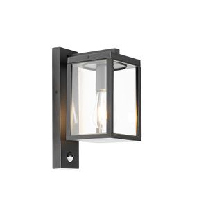 QAZQA - Industrie I Vintage I Außen Wandlaterne schwarz mit Bewegungssensor IP44 - Charlois I Außenbeleuchtung - Aluminium Rechteckig - LED geeignet E27