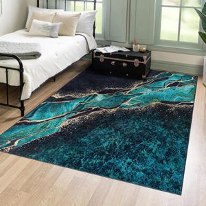 Moderný koberec Mazovia - Krátky vlas, umývateľný - Mäkký koberec do obývačky, spálne, jedálne - Koberce s mramorovým abstraktným vzorom - Zelený 140 x 200 cm