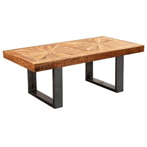WOHNLING Moderner Couchtisch Mango Massivholz 105x40x55 cm Tisch im Industrial Design | Sofatisch mit Holz und Metall | Wohnzimmertisch Rustikal