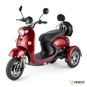 Veleco ZT63 in rot - 650W/60V - 12km/h - Elektro Dreirad im Italienischen Stil - Metal Elemente im Chrom - verfügt Straßenzulassung