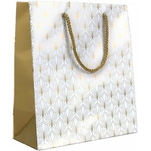 Luxuriöse Geschenktüte mit Kordelzug – 24 x 10 x 33,5 cm – Kunstfächer – Gold – 12 Stück