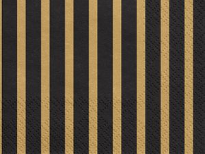 Servietten 33x33cm gestreift 20 Stück schwarz gold