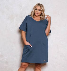 Baumwoll-Sweatkleid – Italian Fashion Karina – Tunika mit langen Ärmeln – Marineblau/Jeans