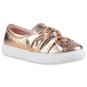 Mytrendshoe Damen Sneakers Slip-ons Sportliche Slipper Metallic Schuhe 815055, Farbe: Rose Gold, Größe: 37
