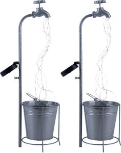 2er Set LED Solar Wasserhahn mit Eimer, silber, 30x LED, H 62 cm