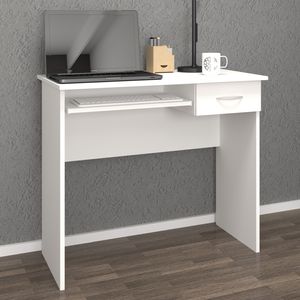 VCM Holz Schreibtisch Computertisch Tastaturauszug Schublade Bürotisch Arusa Weiß