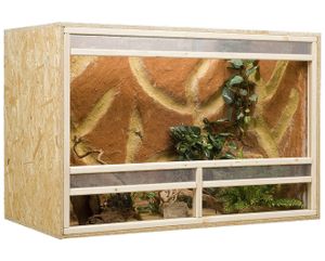 OSB Terrarium, Holzterrarium 120x60x80 cm mit Frontbelüftung Zierleistenset ohne Zierleistenset Sicherheitspaket mit Sicherheitspaket
