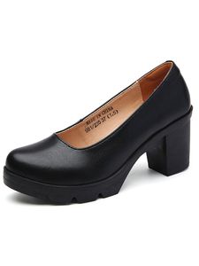 Damen Pumps Chunky Block Heel Mode Schuhe Komfort Runde Zehe Arbeit Formal High Heels Schwarz,Größe:EU 35