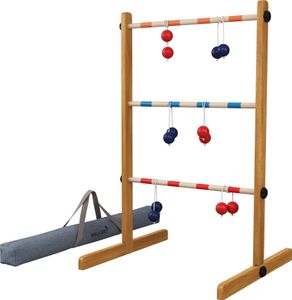 WELLGRO Leitergolf aus Holz - Kiefernholz massiv - inkl. Aufbewahrungstasche und Spielanleitung - Wurfspiel, Geschicklichkeitsspiel, Leiterspiel