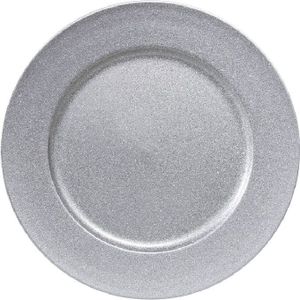Dekoteller aus Kunststoff / Ø 33 cm / silber glitzernd