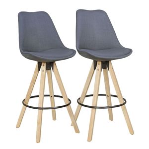 WOHNLING 2er Set Barhocker LIMA Anthrazit Retro Design Stoff Holz mit Lehne | Design Barstuhl Retro Skandinavisch 2 Stück | Tresenhocker Sitzhöhe 77 cm WOHNLING 2er Set Barhocker LIMA Anthrazit Retro Design Stoff Holz mit Lehne | Design Barstuhl Retro Skandinavisch 2 Stück | Tresenhocker Sitzhöhe 77 cm