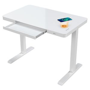 ATLASIO SHD Elektrisch höhenverstellbarer Schreibtisch 100x60 cm mit Wireless Charger, höhenverstellbar mit smartem Touchpad und USB-A & C, weiß