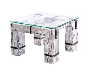 CHYRKA® Couchtisch (Weiss, 60x60 cm H=40 cm) DROHOBYCZ Wohnzimmertisch Massivholz Glastisch Holz Glas Loft Handmade Vintage Deco