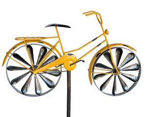 DanDiBo Záhradná zástrčka Kovový bicykel XL 160 cm Žltá 96101 Ošumelá zvonkohra Veterné koleso Odolné voči poveternostným vplyvom Záhradná dekorácia Záhradný personál Záhradná zástrčka