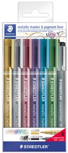 STAEDTLER Permanent-Marker Metallic 6er Etui + Pigmentliner